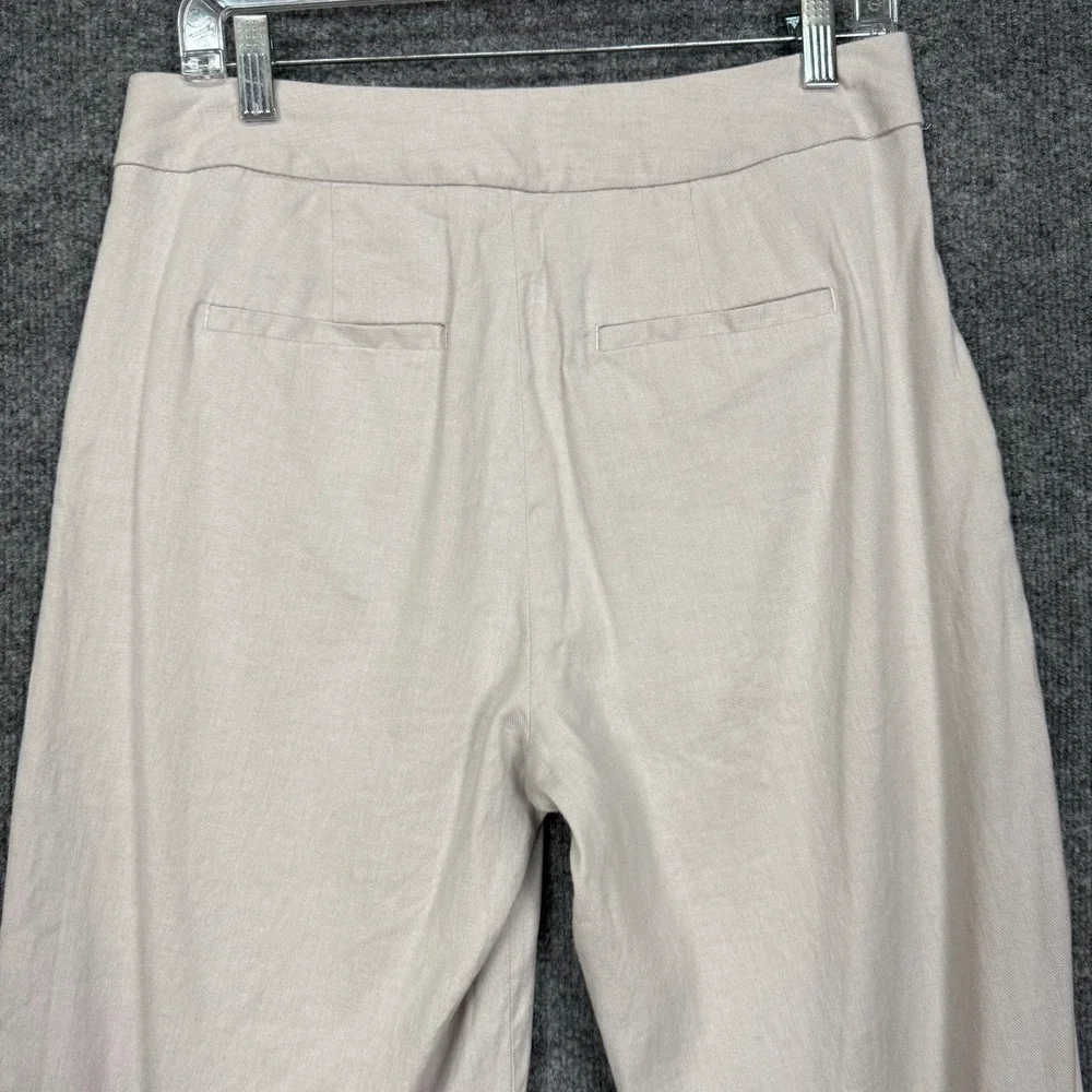 Banana Republic Wide Leg Crop Pants Women 8 Beige Linen Cotton Blend High Rise
